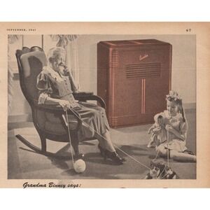 1947 Quaker Oil Heater‎ Vintage Print Ad Grandma Child Cat Cozy Winter Home